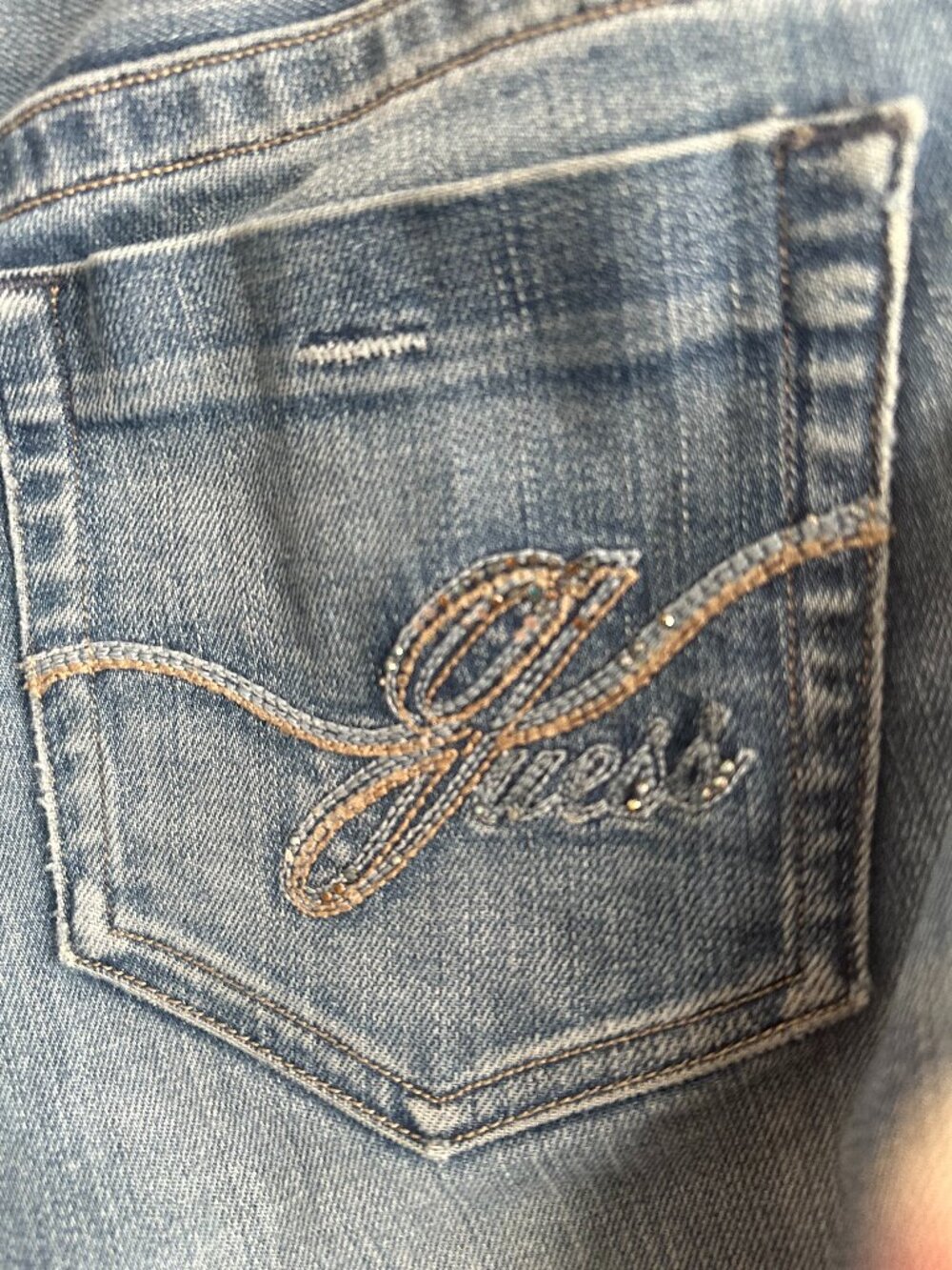 GUESS Daredevil Skinny Jeans Size 29 Blue Distressed Embellished Y2K